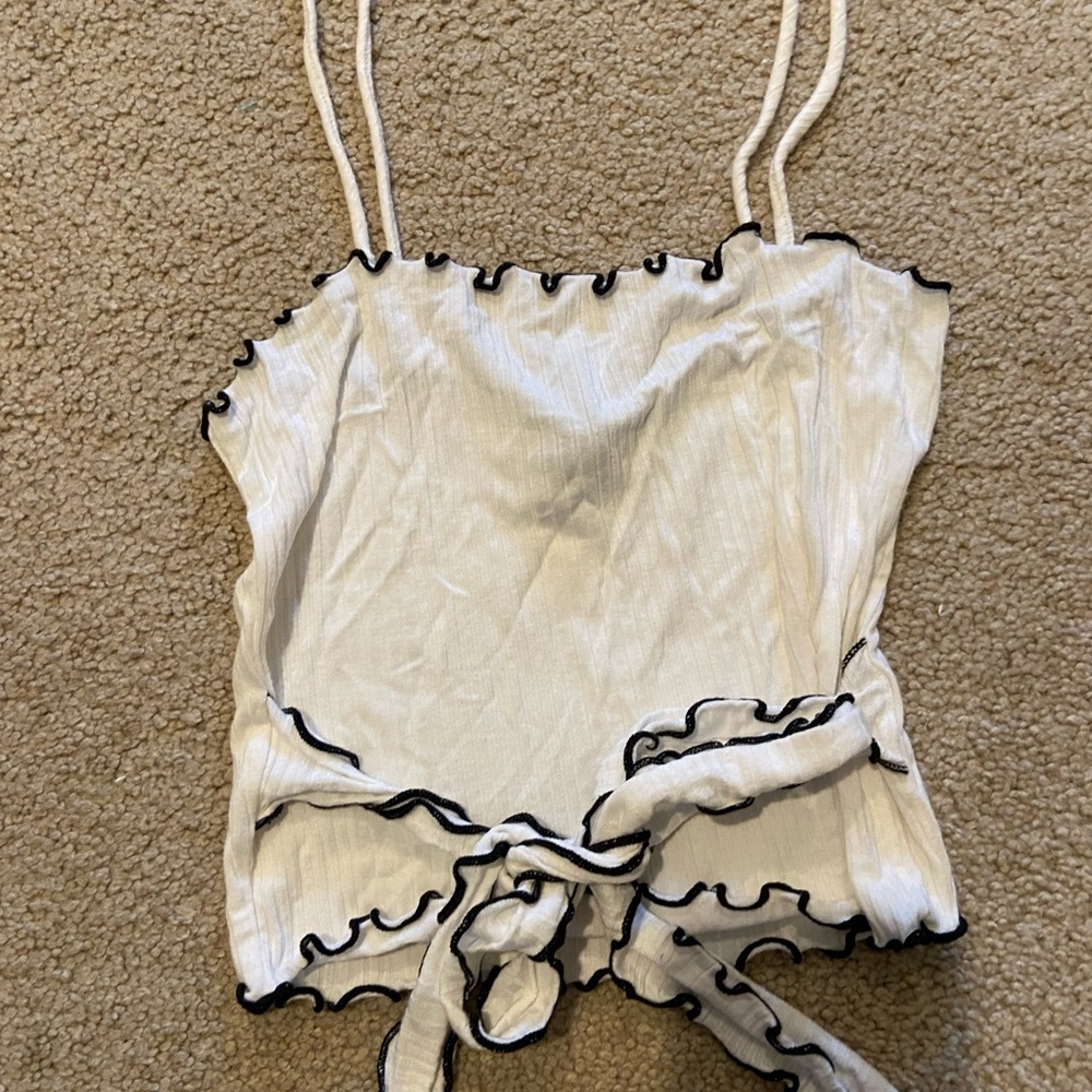 Black and white tie detail crop top